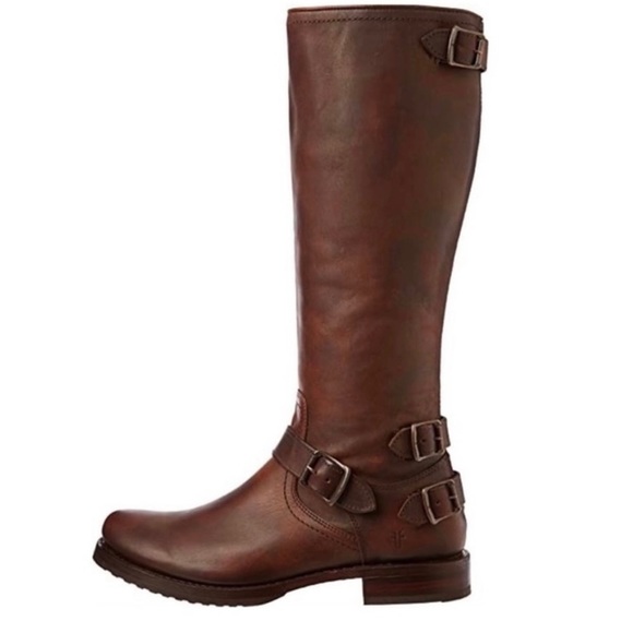 GUC Frye Veronica Back-Zip Tall Moto Boot Maple Brown Leather size 10 - Picture 2 of 12